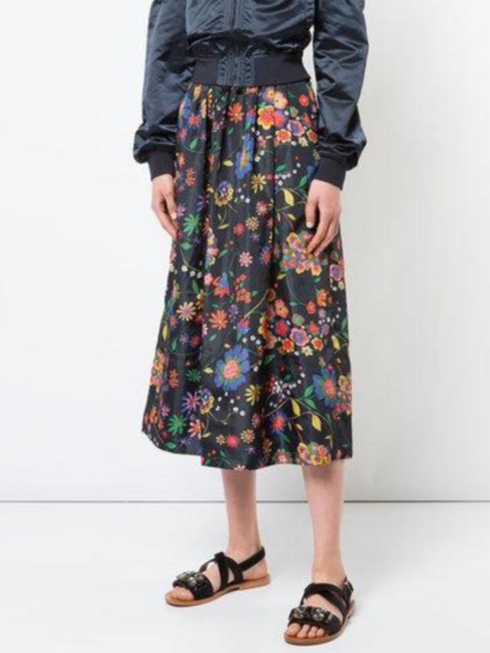 Tibi printed tech floral smocking waistband with full skirt midi size 12
